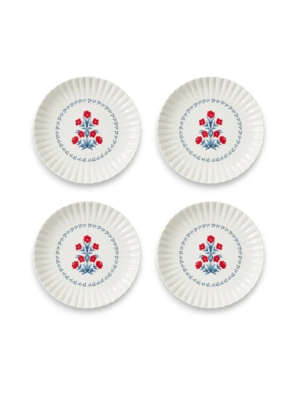 4pc 8” Floral Ceramic Plate Red, White & Blue - My Texas House